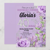 Invitation Lavande violet floral 40e anniversaire invitati (Devant / Derrière)