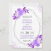 Invitation Lavande violet Floral moderne Argent Mariage (Devant)