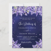 Invitation Lavande violet florales marine bleu mariage (Devant)