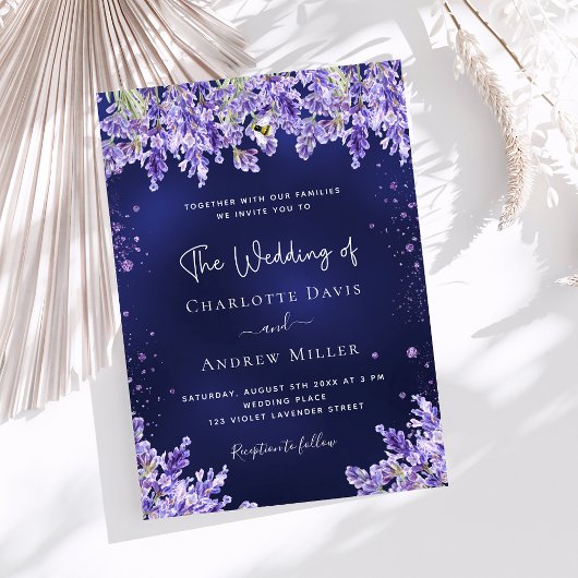 Invitation Lavande violet florales marine bleu mariage