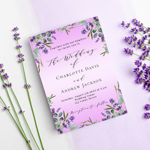 Invitation Lavande violet florales rose verdure mariage