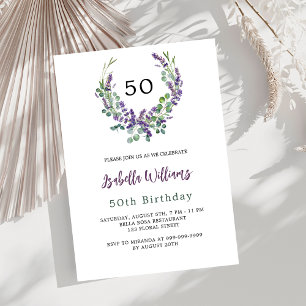 Invitation Lavande violet florales verdure luxe anniversaire