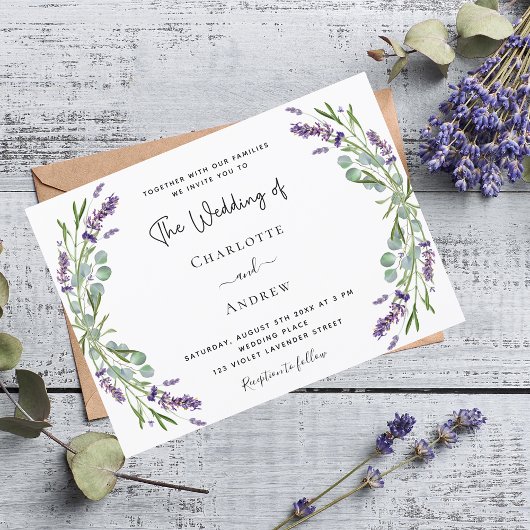Invitation Lavande violet florales verdure luxe mariage