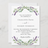 Invitation Lavande violet florales verdure mariage formel (Devant)