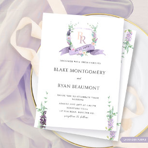 Invitation Lavande, violet, Mariage de monogramme floral past