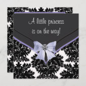 Invitation Lavande violet noir Damask Baby shower (Devant / Derrière)