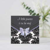 Invitation Lavande violet noir Damask Baby shower (Debout devant)
