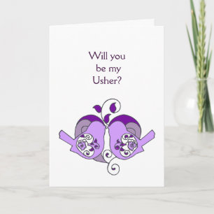 Invitation Lavande Violet Oiseau Floral Cœur Huissier