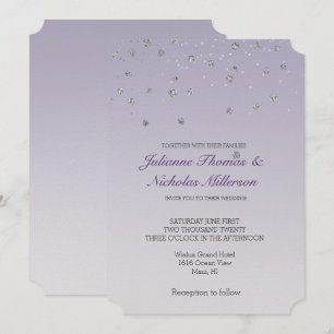 Invitation Lavande Violet Ombre Argent Confetti Sparkle