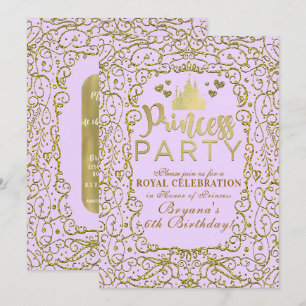 Invitation Lavande Violet Or Château Royale FÊTE PRINCESSE
