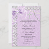 Invitation Lavande violet Pearl Bow Croix sainte Communion (Devant)