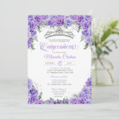 Invitation Lavande violet Rose et argent Tiara Quinceanera (Debout devant)