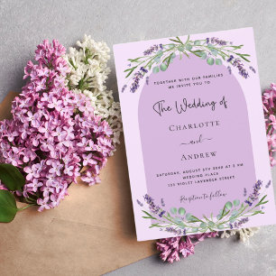 Invitation Lavande violet rose verdure violet arche mariage