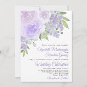 Invitation Lavande Violet Roses & Blossoms Élégant Mariage (Devant)