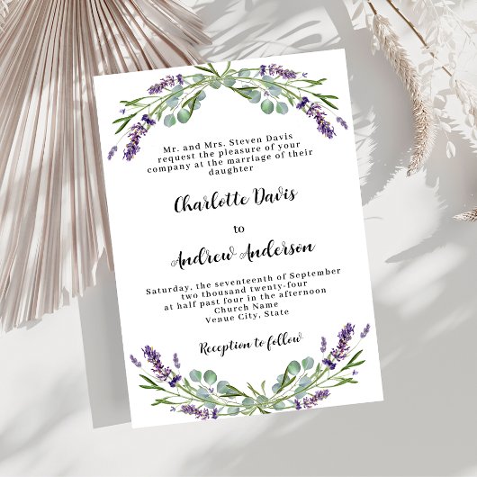 Invitation Lavande violet verdure mariage formel