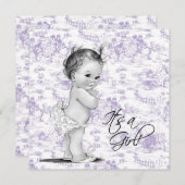 Invitation Lavande Violet Vintage Toile bébé Fille Douche (Devant / Derrière)