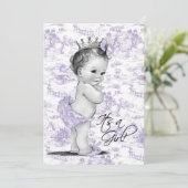 Invitation Lavande Violet Vintage Toile bébé Fille Douche (Debout devant)