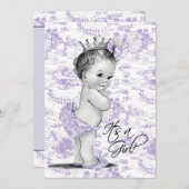 Invitation Lavande Violet Vintage Toile bébé Fille Douche (Devant / Derrière)