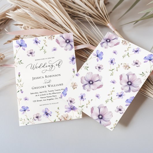 Invitation Lavande Violet Violet Floral Printemps Mariage