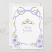 Invitation Lavande violette Bow Princesse Gold Quinceañera (Dos)