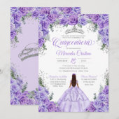 Invitation Lavande violette clair Rose Silver Quinceanera (Devant / Derrière)