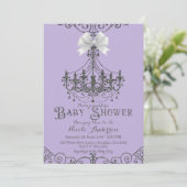 Invitation Lavande violette et Baby shower blanc argenté (Debout devant)