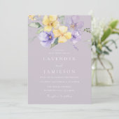Invitation Lavande violette et Mariage floral jaune (Debout devant)