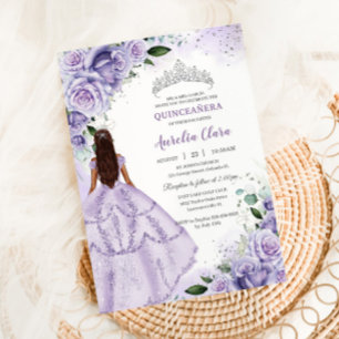 Invitation Lavande violette Floral Argent Quinceañera Sweet 1