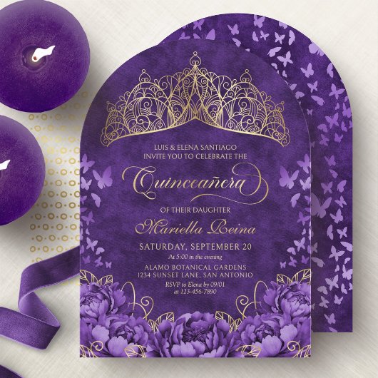 Invitation Lavande violette Floral Tiara Quinceanera