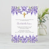 Invitation Lavande violette florales or croix Confirmation (Debout devant)