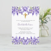 Invitation Lavande violette florales or croix Confirmation (Debout devant)