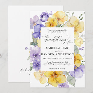 Invitation Lavande violette Lilac jaune Mariage floral rustiq