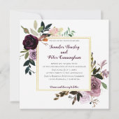 Invitation Lavande violette rose or Floral | MARIAGE CARRÉ (Devant)