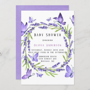 Invitation Lavande & Wisteria Papillons Baby shower fille