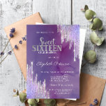 Invitation Lavander moderne Parties scintillant Drips Violet<br><div class="desc">Un Sweet 16 moderne,  chic et glamour,  avec parties scintillant sur un arrière - plan violet.</div>