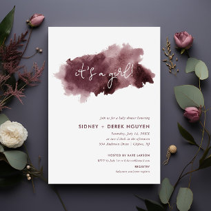 Invitation Lave-encre Bourgogne C'est un Baby shower fille