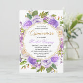 Invitation Lave florale pourpre de Quinceanera lilas (Debout devant)