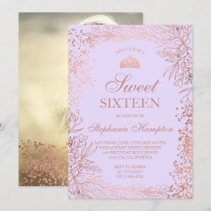 Invitation Lave rose or fleurie Tiara chic Sweet 16