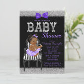 Invitation Lavend Purple Black Silver Ethnic Girl'Baby shower (Debout devant)