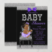 Invitation Lavend Purple Black Silver Ethnic Girl'Baby shower (Devant / Derrière)
