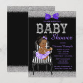Invitation Lavend Purple Black Silver Ethnic Girl'Baby shower (Devant / Derrière)
