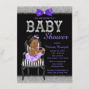 Invitation Lavend Purple Black Silver Ethnic Girl'Baby shower