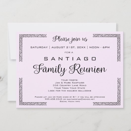 Invitation Lavendar ou toute couleur Famille de réunion Invit (Devant)