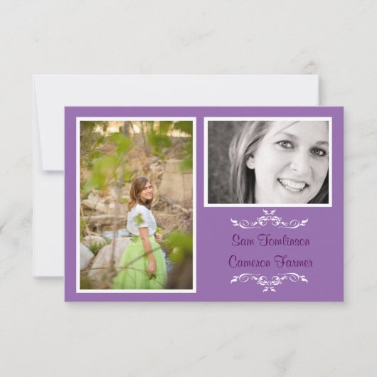 Invitation Lavender 2 Photo Simple Collage -3x5 Grad Annonce (Devant)