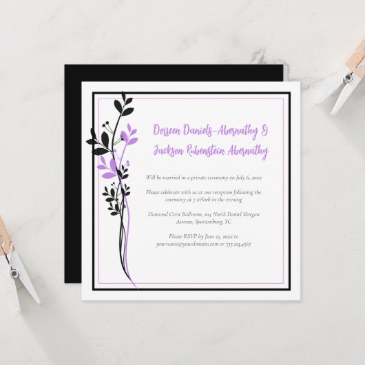 Invitation Lavender and Black Floral Reception Only | (Devant/Arrière en situation)