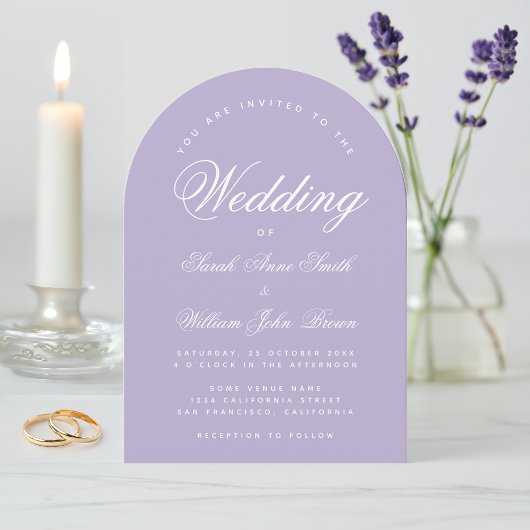 Invitation Lavender Arch Simple Élégant Script Mariage violet