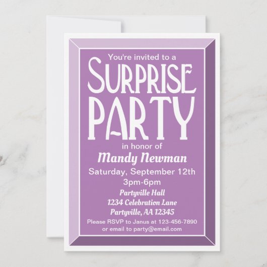 Invitation Lavender Art Déco Photo Anniversaire Surprise Part (Devant)