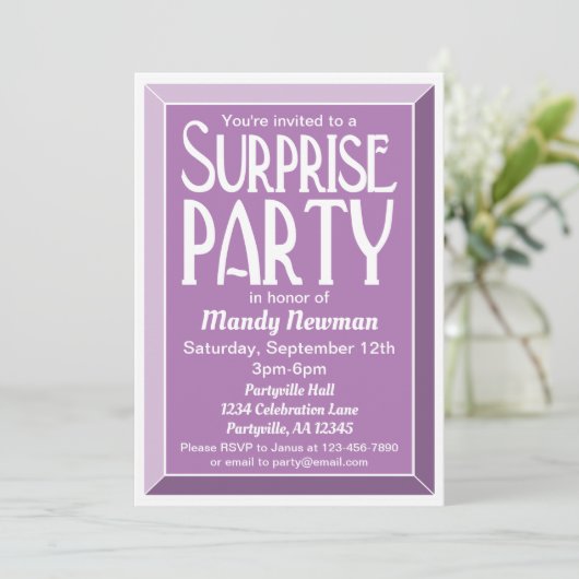 Invitation Lavender Art Déco Photo Anniversaire Surprise Part (Debout devant)