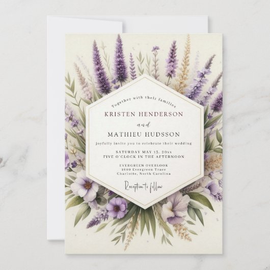 Invitation Lavender Artistic Wildflower Wedding (Devant)