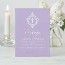 Lavender Baptism Cross Floral Crest Elegant Purple